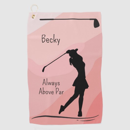 Golf Silhouette, Female, Name, On Red Golfhanddoek (Voorkant)