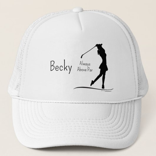 Golf Silhouette, Female, Name, Text Trucker Pet (Voorkant)