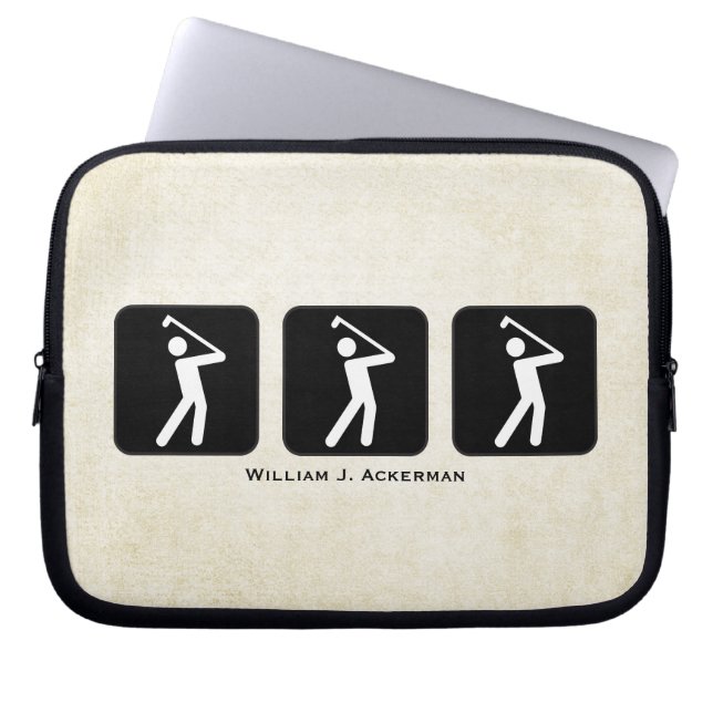Golf Silhouetter - Aangepaste Golfer Laptop Sleeve (Voorkant)