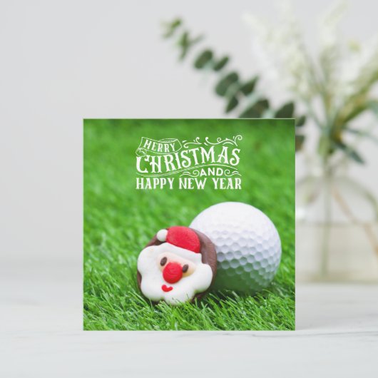 Golf Sinterklaas hoofd met golfbal Kerstmis Feestdagenkaart (Staand voorkant)