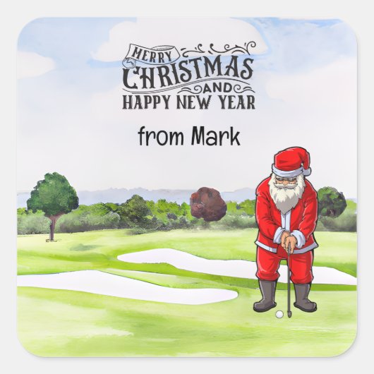 Golf Sinterklaas is golfen op Kerstmis Vierkante Sticker (Voorkant)