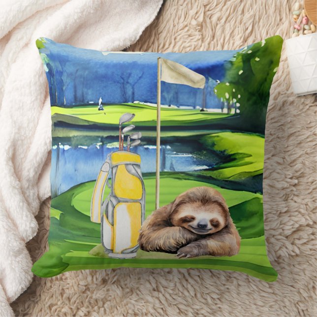 Golf Sloth Golfer op groen Kussen (Deken)