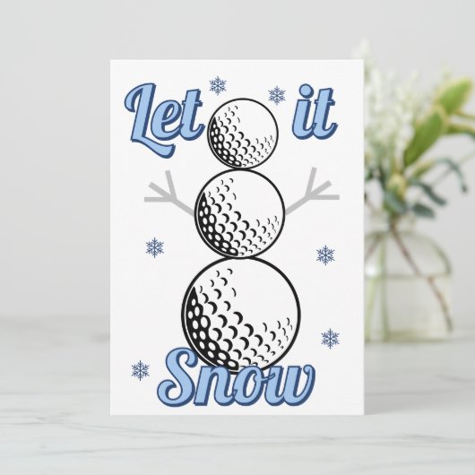 Golf Sneeuwman Laat het sneeuwen Plat Kerstkaart (Staand voorkant)