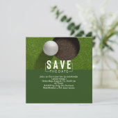 Golf sparen de datum golfbal die gat in één zetten kaart (Staand voorkant)