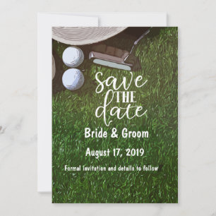 Golf sparen de datum met bal op groen save the date