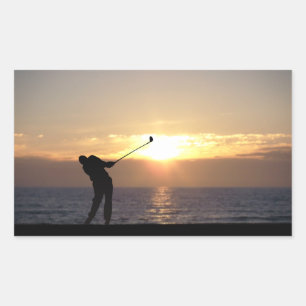 Golf spelen op zonsondergang rechthoekige sticker