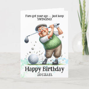 ** Golf Swinging AP94 Grappig Oude Man Verjaardag  Bedankkaart