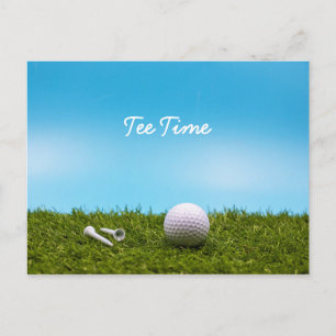 Golf t-shirt-tijdgolfballen op blauwe achtergrond briefkaart