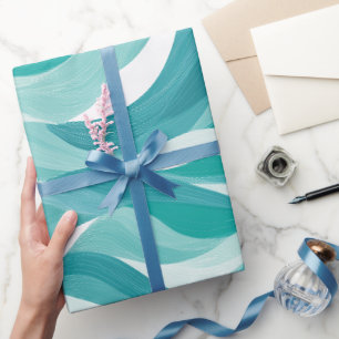 Golf Teal Aqua Beweging Wit Abstract Patroon Cadeaupapier
