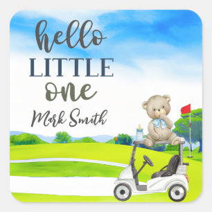 Golf Teddy Bear Boy voor Baby shower Vierkante Sticker