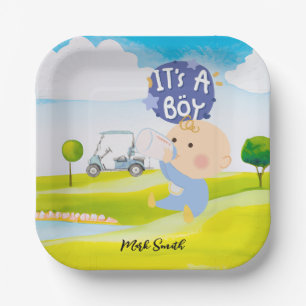 Golf Teddy Bear Het is Jongen voor Baby shower Papieren Bordje