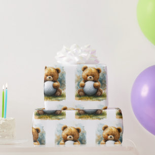 Golf Teddybeer met golfbal Cadeaupapier