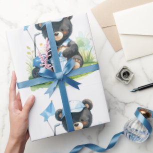 Golf teddybeer met golfkar op green cadeaupapier