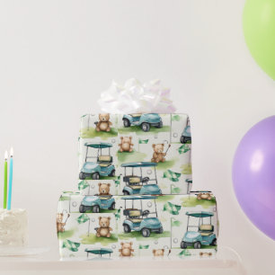 Golf teddybeer met golfkar op green cadeaupapier