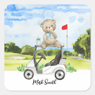 Golf Teddybeer op golfkar voor baby golfer Vierkante Sticker