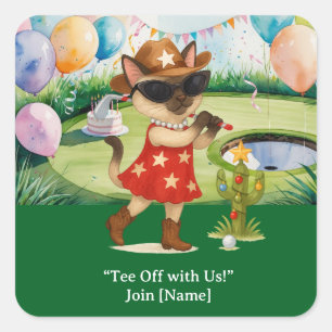GOLF TEXAS Verjaardagsfeest voor kattenliefhebbers Vierkante Sticker