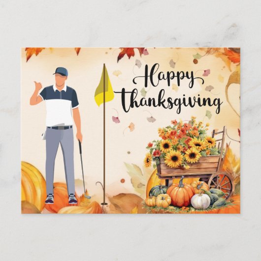 Golf Thanksgiving Herfstgroet voor Golfer Briefkaart (Voorkant)