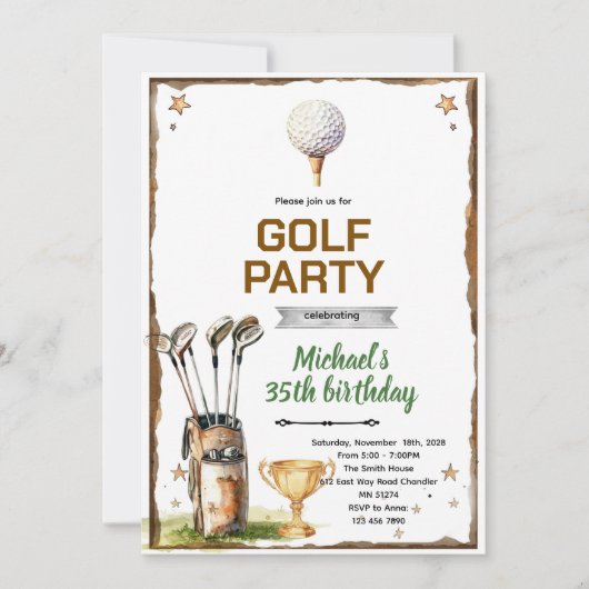 Golf thema feest uitnodiging (Voorkant)