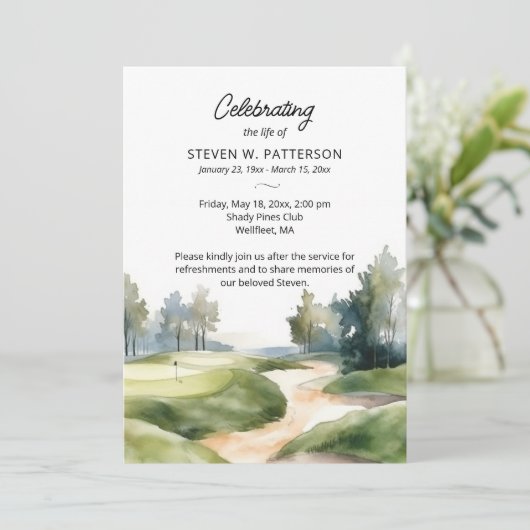 Golf thema, Viering van het leven begrafenisprogra Kaart (Staand voorkant)