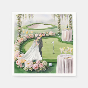 Golf thema voor golfer trouwen op golfbaan servet