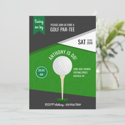 Golf Thème Anniversaire Fête Invitation Customisée (Debout devant)
