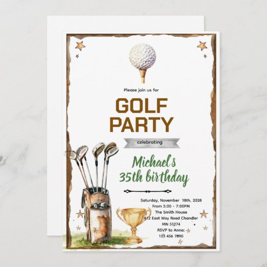 Golf theme party Invitation (Devant / Derrière)