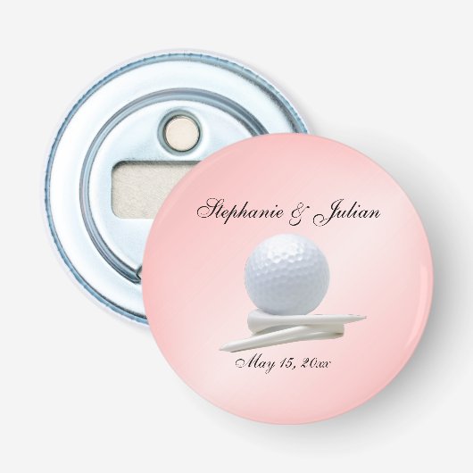 Golf Theme Weddenschap Roze Matchboxes Button Flesopener (Voorkant)