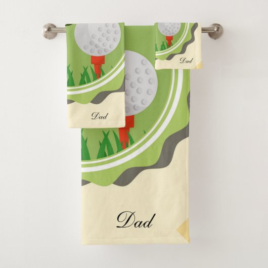 Golf Theme Yellow Fathers Day personaliseren Bad Handdoek (Insitu)