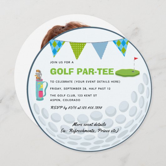 Golf Thleparty Fotouitnodiging Kaart (Voorkant / Achterkant)