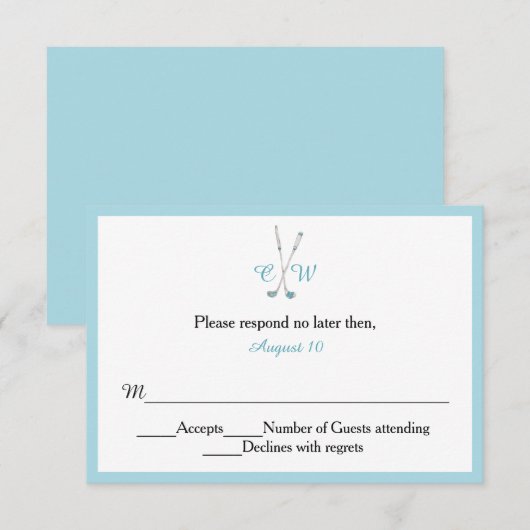 Golf ThMED Monogrammed Wedding RSVP Kaartje (Voorkant / Achterkant)