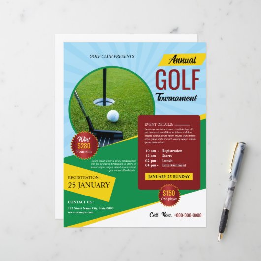 Golf Tournament Flyer Template (Devant/Arrière en situation)