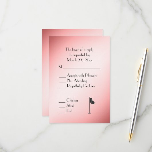 Golf Trouwthema Roze RSVP met Menu Keuze (Voorkant / Achterkant in situ)
