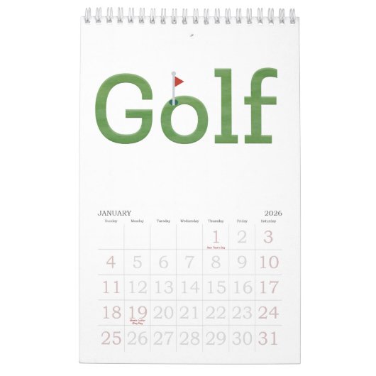 GOLF typography 2026 Hanging Wall Kalender (Jan 2026)
