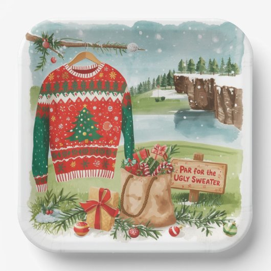 Golf Ugly Sweater Christmas for golfer Papieren Bordje (Voorkant)