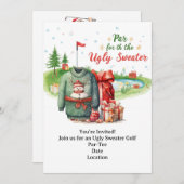 Golf Ugly Sweater Christmas Party Invitation Kaart (Voorkant / Achterkant)