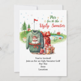 Golf Ugly Sweater Christmas Party Invitation Kaart