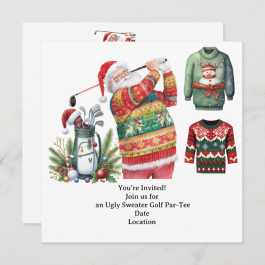 Golf Ugly Sweater Christmas Party Invitation Kaart (Voorkant / Achterkant)