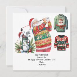 Golf Ugly Sweater Christmas Party Invitation Kaart