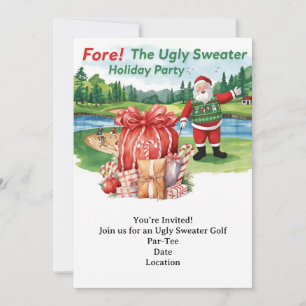 Golf Ugly Sweater Christmas Party Invitation Kaart