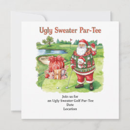 Golf Ugly Sweater Christmas Party Invitation Kaart