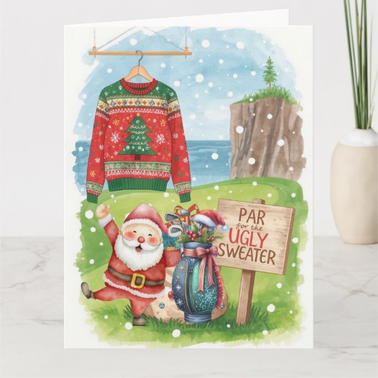 Golf Ugly Sweater Christmas Party Kaart (Voorkant)