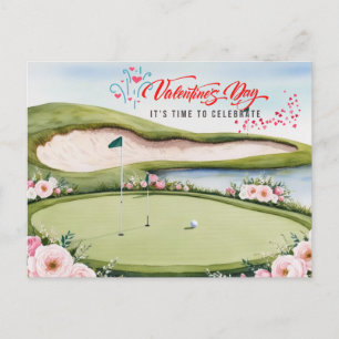 Golf Valentijnsdag met golfkar op baan Hol Feestdagenkaart