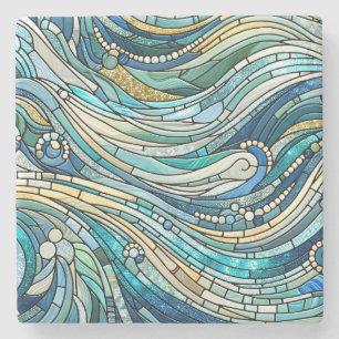 Golf van golven turquoise mozaïek Kunst Stenen Onderzetter