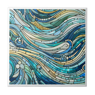 Golf van golven turquoise mozaïek-kunst tegeltje