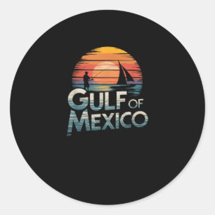 Golf van Mexico Retro Zonsondergang Vissen &amp; B Ronde Sticker