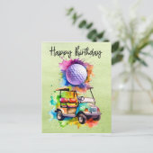 Golf verjaardag met golfkar   aquarel briefkaart (Staand voorkant)