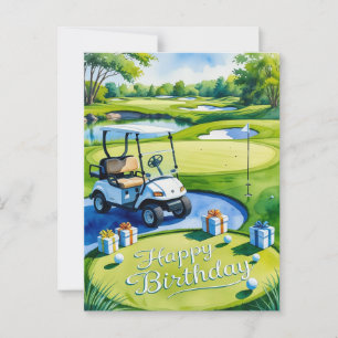 Golf verjaardag met golfkar voor golfer briefkaart