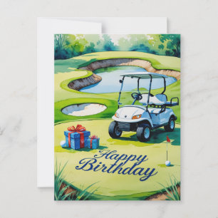 Golf Verjaardag met golfkar voor golfer Briefkaart