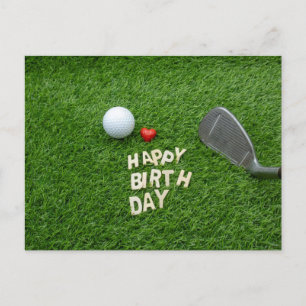 Golf verjaardag met liefde en golfbal & Zand wedge Briefkaart