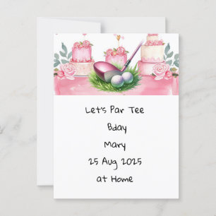 Golf verjaardag roze thema voor lady golfer briefkaart